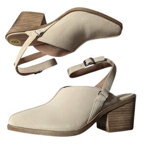 Lucky Brand Winola Almond Toe Block Heel Buckle Strap Leather Mules Size 8 NWOB